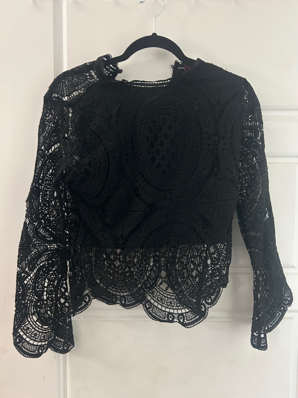 Black Lace Long-Sleeve Cropped Top